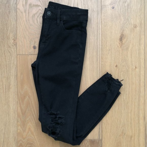 American Eagle Outfitters Denim - AMERICAN EAGLE Women's Dream Jean Hi Rise Black Distressed Jeggings Jeans 2